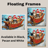 Dog Christmas Canvas  - "Sleighing the Season" - Adorable Puppies in Santa Hats on a Festive Sleigh in Winter Snow on Ready to Hang 1.5" Thick Canvas Wrap, Floating Framed Canvas, Flat Rolled Canvas