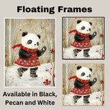 Whimsical Christmas Panda Bear Ice Skating in Red Snowflake Dress and Scarf – Cozy Holiday Animal Illustration for Nursery Decor, Gifting, and Seasonal Joy on Ready to Hang 1.5" Thick Canvas Wrap, Floating Framed Canvas, Flat Rolled Canvas