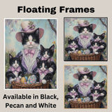 Springtime Surprise: Tuxedo Cat Mom Carrying Three Kittens in a Basket of Easter Eggs - Delightful Holiday Painting on Ready to Hang 1.5" Thick Canvas Wrap, Floating Framed Canvas, Flat Rolled Canvas