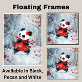Whimsical Christmas Panda Bear Ice Skating in Red Dress and Scarf – Adorable Holiday Animal Art for Winter Nursery Decor, Seasonal Gifts, or Festive Displays on Ready to Hang 1.5" Thick Canvas Wrap, Floating Framed Canvas, Flat Rolled Canvas