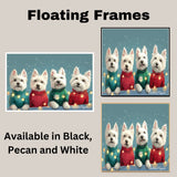 Dog Christmas Canvas  - "Westie Wonderland" - West Highland Terriers in Festive Sweaters Wrapped in Christmas Lights on Ready to Hang 1.5" Thick Canvas Wrap, Floating Framed Canvas, Flat Rolled Canvas