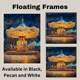 Vintage Carousel at Night Painting Magical Classic Merry Go Round Lights Scene Ideal for Home Office Living Room Holiday Seasonal Decoration or Gift on Ready to Hang 1.5" Thick Canvas Wrap, Floating Framed Canvas, Flat Rolled Canvas
