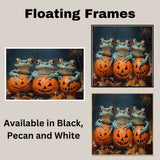 Halloween Wall Art Featuring Three Frogs with Carved Pumpkins Fun Retro-Style Frog Painting for Spooky Fall Home Décor and Unique Seasonal Animal Lovers on Ready to Hang 1.5" Thick Canvas Wrap, Floating Framed Canvas, Flat Rolled Canvas