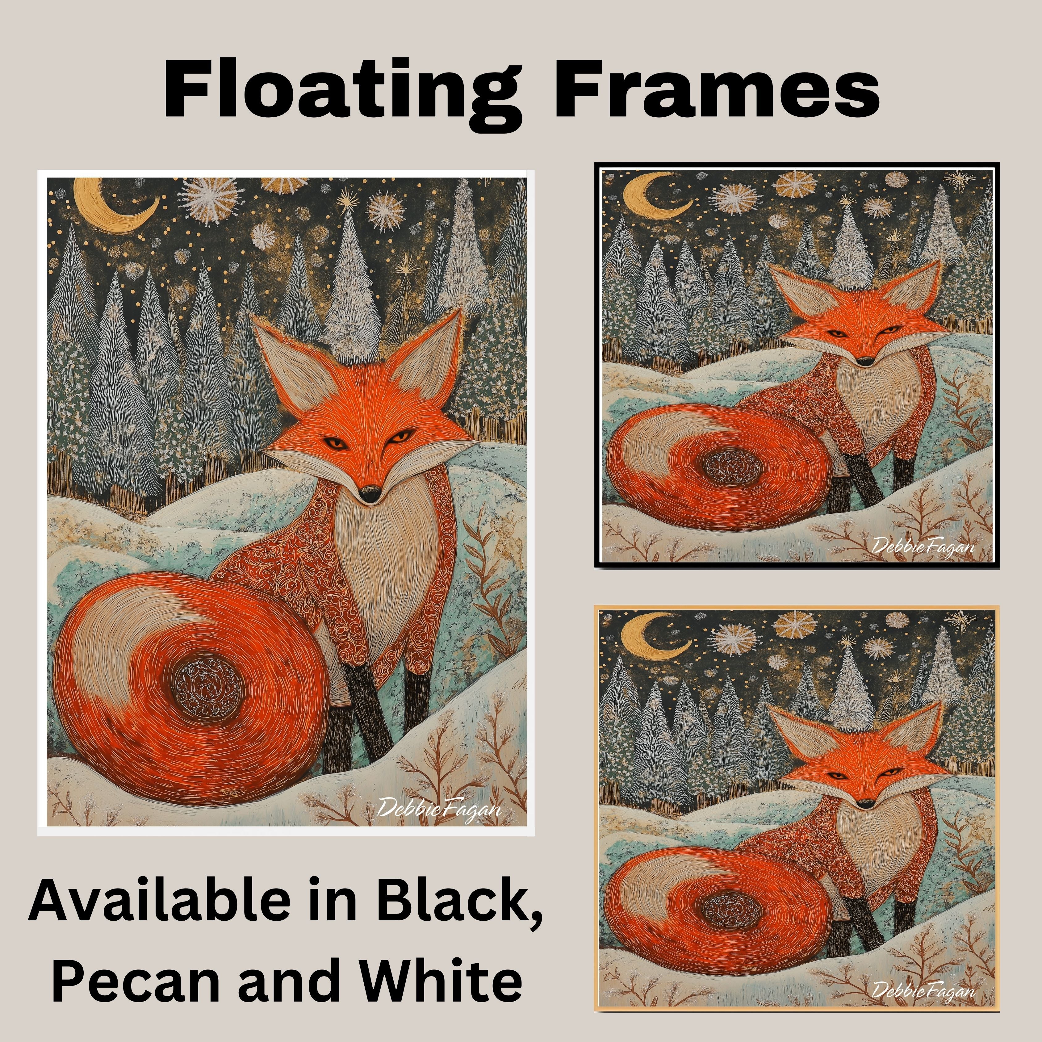 Mystical Winter Fox Canvas – Ornate Red Fox in Snowy Forest Under Moonlight and Sparkling Snowflakes on Ready to Hang 1.5" Thick Canvas Wrap, Floating Framed Canvas, Flat Rolled Canvas