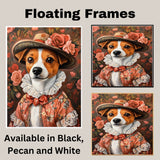 Victorian Grace: Jack Russell Dog in a Hearty Flowery European Dress and Hat Whimsical Art on Ready to Hang 1.5" Thick Canvas Wrap, Floating Framed Canvas, Flat Rolled Canvas