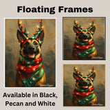 Rustic Antlers - Belgian Malinois Dog with Lighted Antlers & Festive Scarf on Rustic Canvas, Ready to Hang 1.5" Thick Canvas Wrap, Floating Framed Canvas, Flat Rolled Canvas