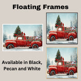 Christmas Canvas - "Santa Paws Parade" - Adorable Dogs Dressed in Festive Costumes on Vintage Red Pickup Truck on Ready to Hang 1.5" Thick Canvas Wrap, Floating Framed Canvas, Flat Rolled Canvas