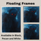 Chilling Presence: Dark Human Figure with Glowing Red Eyes Haunting Spooky Artwork on Ready to Hang 1.5" Thick Canvas Wrap, Floating Framed Canvas, Flat Rolled Canvas