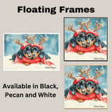 Doxie Christmas Canvas  - "Snowy Snouts" - Cozy Dachshund Dogs with Colorful Antlers in the Winter Snow on Ready to Hang 1.5" Thick Canvas Wrap, Floating Framed Canvas, Flat Rolled Canvas