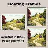 Winding Country Road with Red House and Wildflowers – Serene Summer Folk Art Landscape Print on Ready to Hang 1.5" Thick Canvas Wrap, Floating Framed Canvas, Flat Rolled Canvas