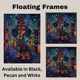 Whimsical Dachshund Dog in Fantasy City at Night Cheerful Art Scene with Colorful Lights Perfect for Home Wall Decor Living Room Bedroom or Dog Lover Gift on Ready to Hang 1.5" Thick Canvas Wrap, Floating Framed Canvas, Flat Rolled Canvas