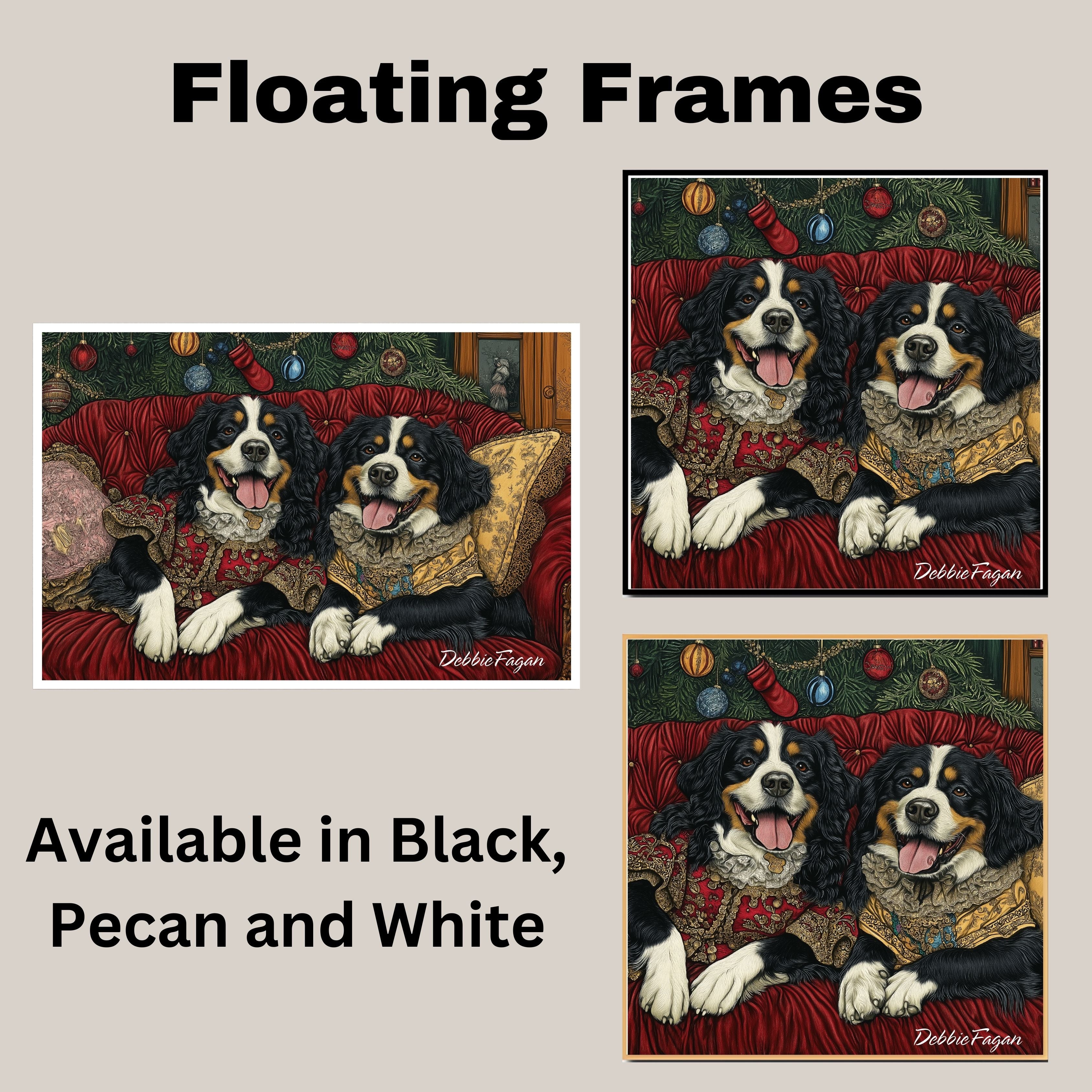 Christmas Canvas - "Victorian Appeal" - Bernese Mountain Dogs in Classic Attire on Ready to Hang 1.5" Thick Canvas Wrap, Floating Framed Canvas, Flat Rolled Canvas