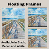 Curved Coastal Boardwalk Watercolor Painting – Beach Pathway with Ocean View and Sky on Ready to Hang 1.5" Thick Canvas Wrap, Floating Framed Canvas, Flat Rolled Canvas