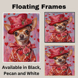 Regal Romance: Chihuahua in a European-Inspired Red Dress and Hat with a Touch of Elegance Sophisticated Painting on Ready to Hang 1.5" Thick Canvas Wrap, Floating Framed Canvas, Flat Rolled Canvas