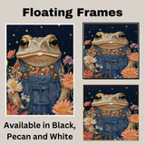 Whimsical Toad Art Print Frog in Overalls Floral Shirt Cute Animal Painting for Nursery Kids Room Nature Inspired Wall Decor Playful Frog Themed Accent on Ready to Hang 1.5" Thick Canvas Wrap, Floating Framed Canvas, Flat Rolled Canvas