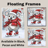 Whimsical Christmas Koala Bear Ice Skating in Red Scarf and Santa Hat – Cute Winter Animal Illustration for Holiday Decor, Nursery Art, or Festive Gifting on Ready to Hang 1.5" Thick Canvas Wrap, Floating Framed Canvas, Flat Rolled Canvas