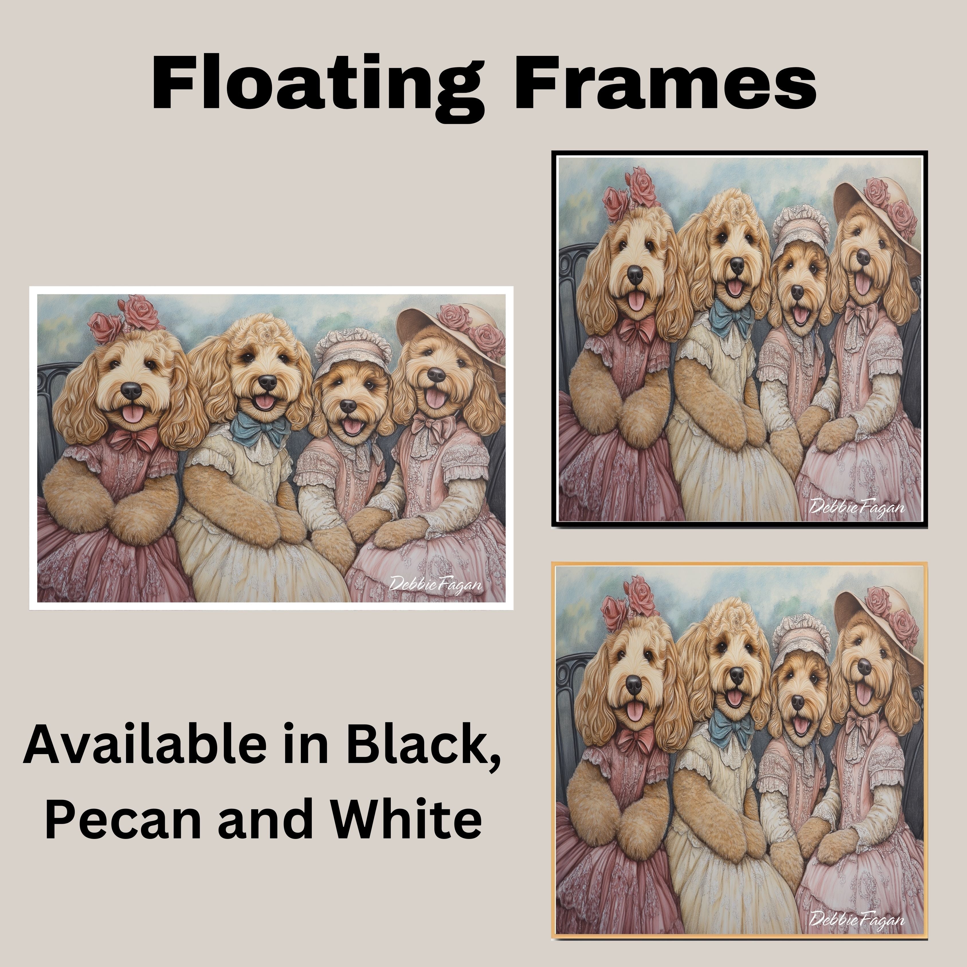 Dog Christmas Canvas  - "Victorian Doodle Charm" - Adorable Goldendoodles Dressed in Elegant Victorian Attire on Ready to Hang 1.5" Thick Canvas Wrap, Floating Framed Canvas, Flat Rolled Canvas