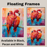 Elegant Flamingo Pair Artwork Featuring Shades of Pink Red and Orange Feathers Standing on One Leg Against a Colorful Abstract Background of Soft Pastels on Ready to Hang 1.5" Thick Canvas Wrap, Floating Framed Canvas, Flat Rolled Canvas