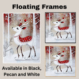 Whimsical Christmas Deer Ice Skating with Red Berries and Snowflake Blanket Woodland Winter Holiday Animal Illustration for Wall Art or Nursery Decor on Ready to Hang 1.5" Thick Canvas Wrap, Floating Framed Canvas, Flat Rolled Canvas