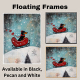 Whimsical Christmas Dachshund Dog Riding Red Sleigh Through Snowy Landscape Playful Holiday Art Print for Dog Lovers and Wintertime Home Decoration on Ready to Hang 1.5" Thick Canvas Wrap, Floating Framed Canvas, Flat Rolled Canvas