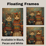 Christmas Kittens in Festive Sweaters Adorable Holiday Cat Painting Whimsical Winter Scene Perfect for Cozy Home Office Seasonal Decoration or Gift on Ready to Hang 1.5" Thick Canvas Wrap, Floating Framed Canvas, Flat Rolled Canvas