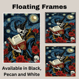 Gothic Devil Reading the Bible – Surreal Starry Night & Skull Rose Aesthetic Dark Art Print on Ready to Hang 1.5" Thick Canvas Wrap, Floating Framed Canvas, Flat Rolled Canvas