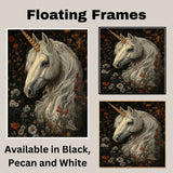 White Unicorn with Wildflowers Painting Elegant Fantasy Art Mystical Horse Portrait Perfect for Home Office Nursery Wall Decor Gift for Fantasy and Nature Lovers on Ready to Hang 1.5" Thick Canvas Wrap, Floating Framed Canvas, Flat Rolled Canvas