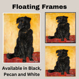Playful Black Dog Portrait with Yellow Background – Bold Gustav Klimt-Inspired Oil Style Painting on Ready to Hang 1.5" Thick Canvas Wrap, Floating Framed Canvas, Flat Rolled Canvas