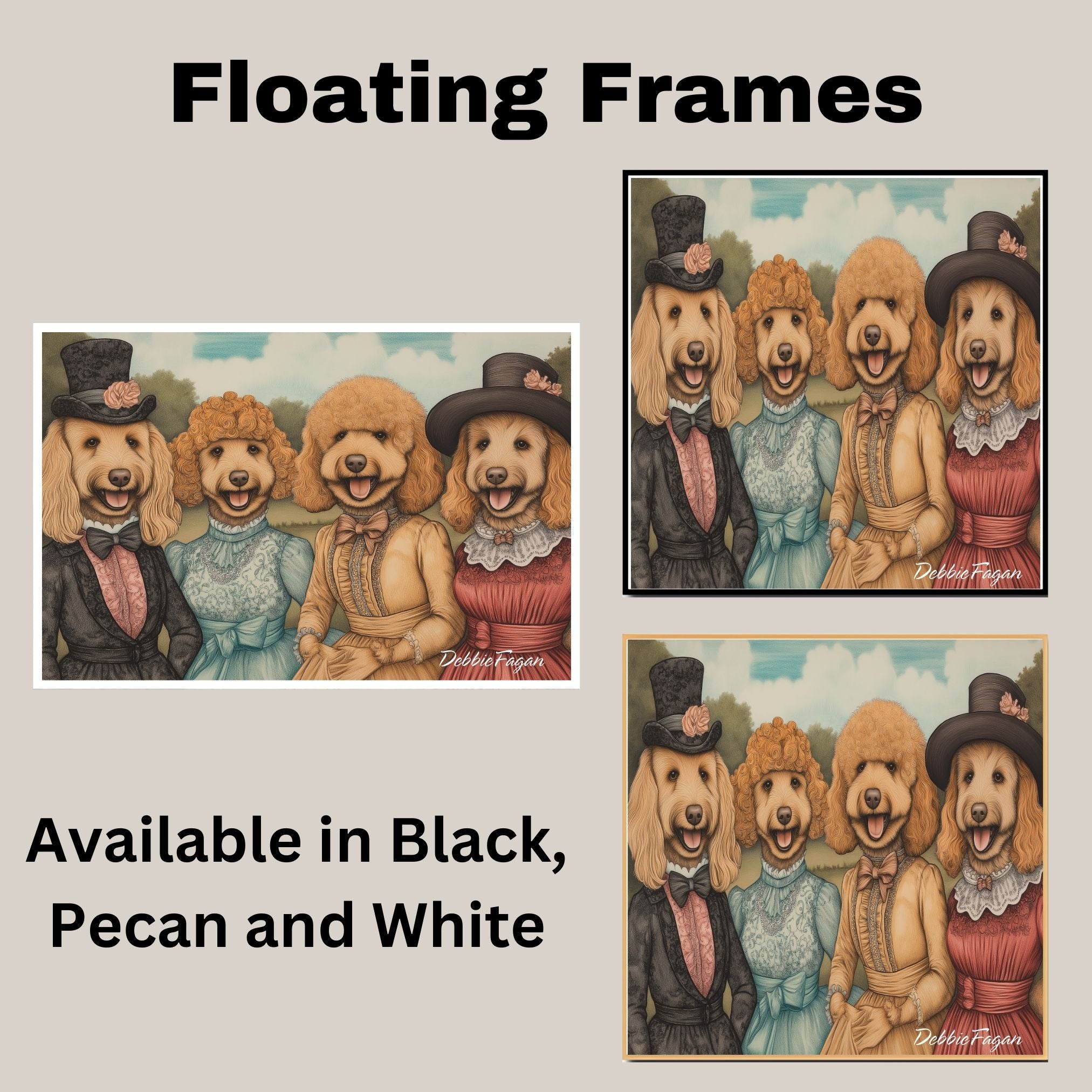 Poodle Christmas Canvas - "Vintage Canine Capers" - Playful Pup Portraits in Costumes on Ready to Hang 1.5" Thick Canvas Wrap, Floating Framed Canvas, Flat Rolled Canvas