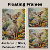 Van Gogh-Style Baby Deer Canvas Art – Sweet Fawn Surrounded by Colorful Blossoms and Brushstrokes on Ready to Hang 1.5" Thick Canvas Wrap, Floating Framed Canvas, Flat Rolled Canvas