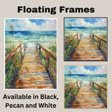 Sunlit Coastal Boardwalk Watercolor Painting – Beach Walkway to Turquoise Ocean with Seagrass on Ready to Hang 1.5" Thick Canvas Wrap, Floating Framed Canvas, Flat Rolled Canvas