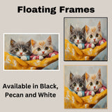 Painting of Two Cute Kittens Snuggled Together in Pajamas with Big Eyes and Soft Fur Resting on a Bright Yellow Blanket in a Cozy and Whimsical Setting on Ready to Hang 1.5" Thick Canvas Wrap, Floating Framed Canvas, Flat Rolled Canvas