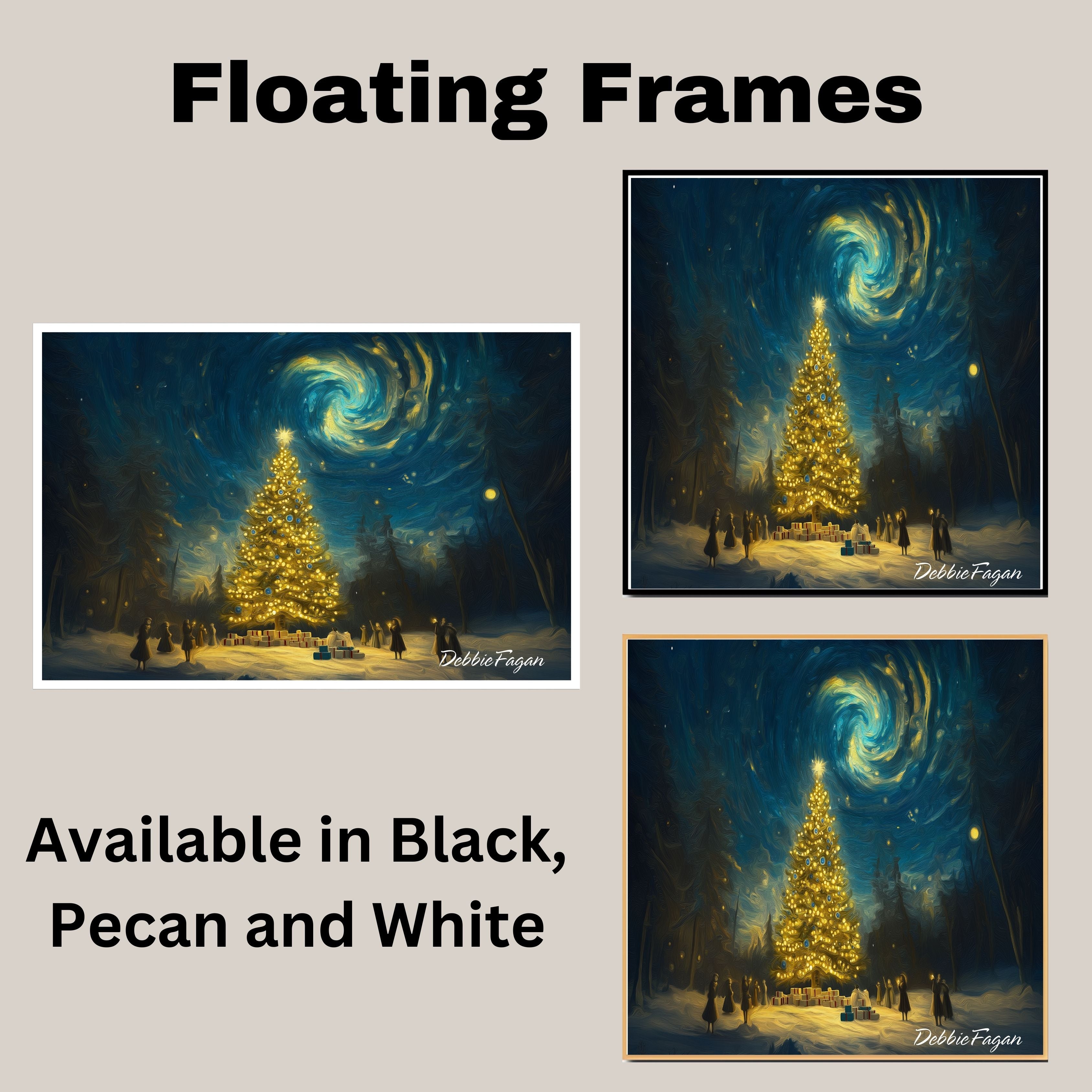 A Surreal Night Scene of a Glowing Christmas Tree on Ready to Hang 1.5" Thick Canvas Wrap, Floating Framed Canvas, Flat Rolled Canvas