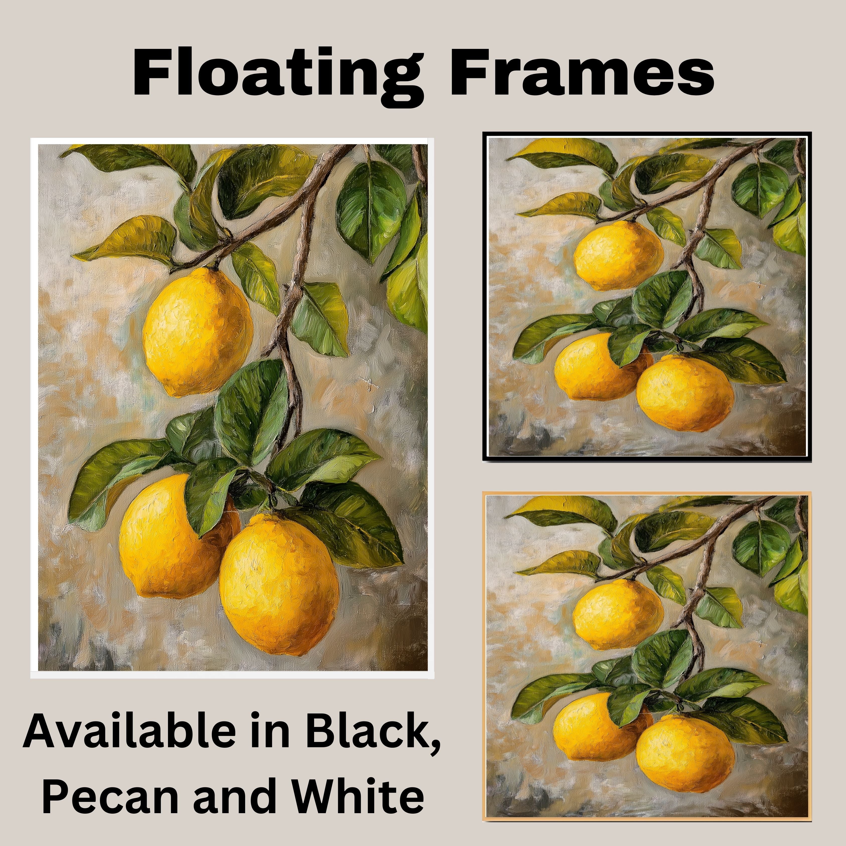 Close-Up Lemons on Branch with Leaves Vintage Botanical Style Illustration for Kitchen or Dining Room Rustic Farmhouse Citrus Fruit Art Print