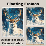 Snowy Reindeer Portrait Winter Wonderland Abstract Painting Majestic Wildlife Scene for Holiday Seasonal Home Office Decoration or Christmas Gift on Ready to Hang 1.5" Thick Canvas Wrap, Floating Framed Canvas, Flat Rolled Canvas