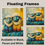 Whimsical Painting of Two Cute Sheep in Colorful Pajamas with Big Eyes and Fluffy Wool Perfect for Kids Room Nursery or Animal Lover Gift on Ready to Hang 1.5" Thick Canvas Wrap, Floating Framed Canvas, Flat Rolled Canvas