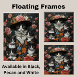 Victorian Elegance: Tuxedo Cat Mom and Kittens Surrounded by Spring Blooms on Ready to Hang 1.5" Thick Canvas Wrap, Floating Framed Canvas, Flat Rolled Canvas