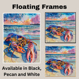 Watercolor Painting of a Colorful Lobster on the Beach with Waves and Vibrant Sunset Sky in Coastal Marine Style on Ready to Hang 1.5" Thick Canvas Wrap, Floating Framed Canvas, Flat Rolled Canvas