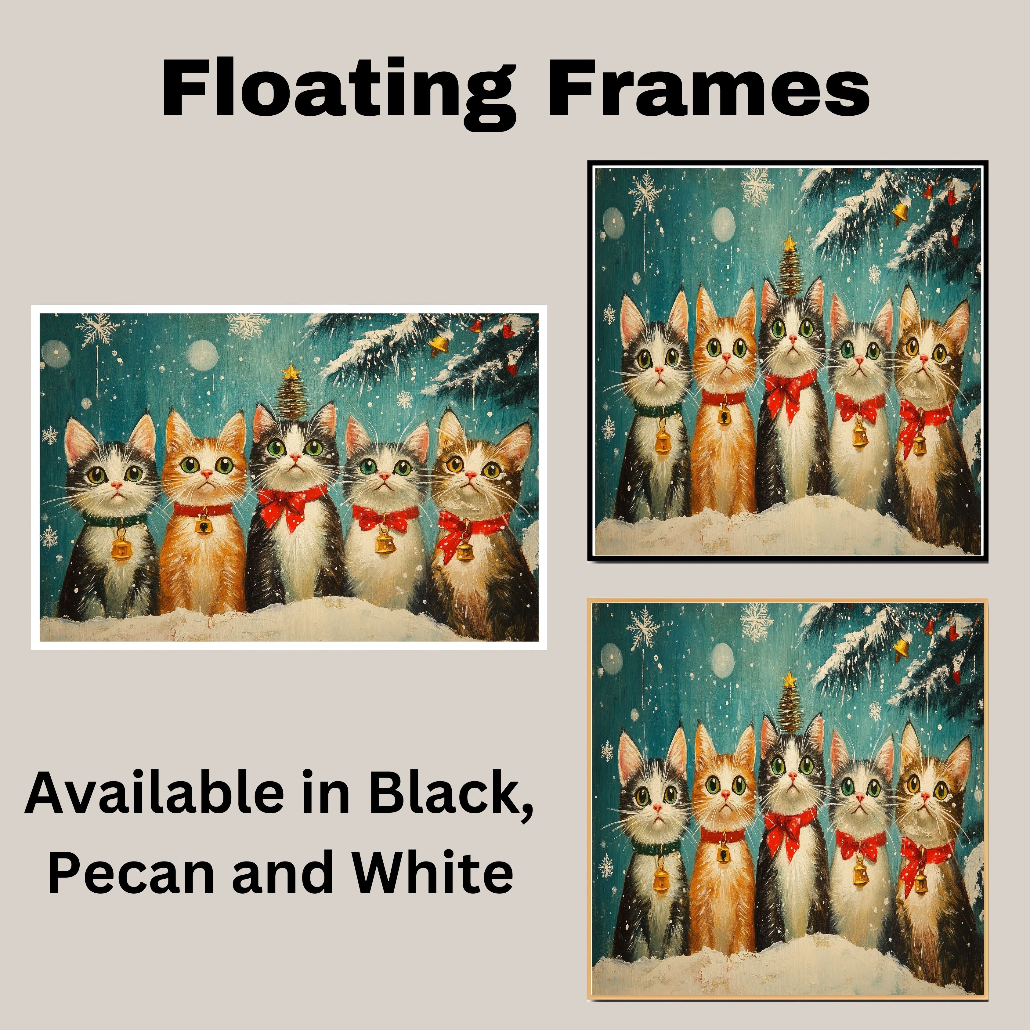 "Frosty Fun: Five Kittens in a Winter Wonderland" Ð Cutie Cats in the Snow on Ready to Hang 1.5" Thick Canvas Wrap, Floating Framed Canvas, Flat Rolled Canvas