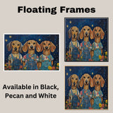 Whimsical Dachshund Trio Dog Art Print in Overalls with Starry Night Sky Background Cute Pet Wall Decor for Dog Lovers Kids Room Nursery or Gift on Ready to Hang 1.5" Thick Canvas Wrap, Floating Framed Canvas, Flat Rolled Canvas