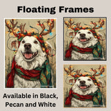 Holiday Joy - 'Winter Wonderland' - Dog with Christmas Lights & Scarf on Rustic Canvas, Ready to Hang 1.5" Thick Canvas Wrap, Floating Framed Canvas, Flat Rolled Canvas