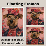 Rosy Elegance: Airedale Dog in a Flowery Red Top and Hat Amid Blooming Roses - Charming Floral Painting on Ready to Hang 1.5" Thick Canvas Wrap, Floating Framed Canvas, Flat Rolled Canvas