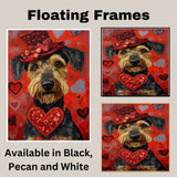 Heartfelt Charm: Airedale Dog in a Stylish Red Hat Surrounded by Love - Endearing Valentine's Painting on Ready to Hang 1.5" Thick Canvas Wrap, Floating Framed Canvas, Flat Rolled Canvas