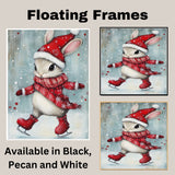 Christmas Wall Art Featuring Adorable Bunny Ice Skating in Santa Hat and Red Scarf Whimsical Holiday Illustration Perfect for Winter Decor and Animal Lovers on Ready to Hang 1.5" Thick Canvas Wrap, Floating Framed Canvas, Flat Rolled Canvas