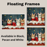 Retro Christmas Cat Print with Five Kittens in Scarves Snowy Holiday Scene Warm Festive Wall Art Perfect Gift for Cat Lovers Winter Seasonal Home Decor on Ready to Hang 1.5" Thick Canvas Wrap, Floating Framed Canvas, Flat Rolled Canvas