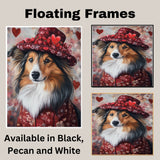 Refined Elegance: Shetland Sheepdog in a Striking Red Suit and Hat on Ready to Hang 1.5" Thick Canvas Wrap, Floating Framed Canvas, Flat Rolled Canvas