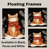 "Winter Paws Cat" - Cat in Red Scarf Sitting in Snow on Ready to Hang 1.5" Thick Canvas Wrap, Floating Framed Canvas, Flat Rolled Canvas