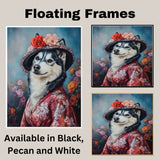 Graceful Beauty: Siberian Husky in a Delicate Flowery Kimono and Hat on Ready to Hang 1.5" Thick Canvas Wrap, Floating Framed Canvas, Flat Rolled Canvas