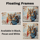 Heartwarming Painting of Two Squirrels in Colorful Knitted Sweaters Snuggled Together in Cozy Blankets Under Autumn Branches with Gentle Expressions on Ready to Hang 1.5" Thick Canvas Wrap, Floating Framed Canvas, Flat Rolled Canvas