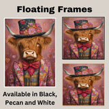 Regal Charm: Highland Cattle in a Victorian-Era European Suit and Hat Whimsical Heartfelt Artwork on Ready to Hang 1.5" Thick Canvas Wrap, Floating Framed Canvas, Flat Rolled Canvas